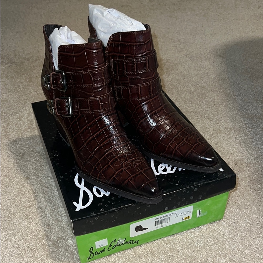 Sam Edelman Dark Brown Croc-Embossed Boots